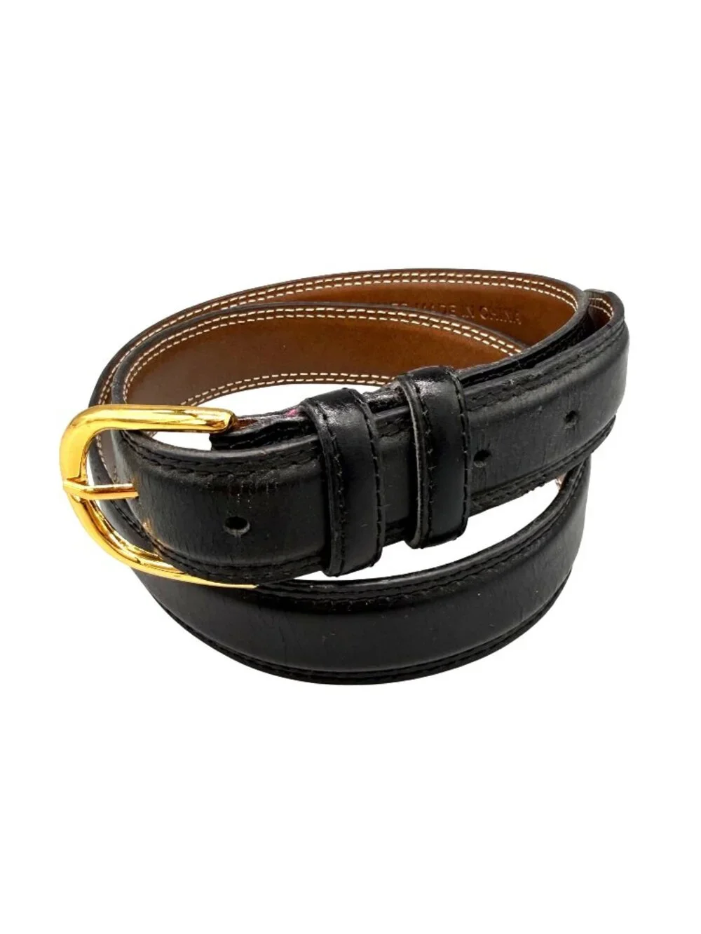 A&E Group St. Louis Men's Dress Belt Sz 34 Black Leather Classic Gold Buckle